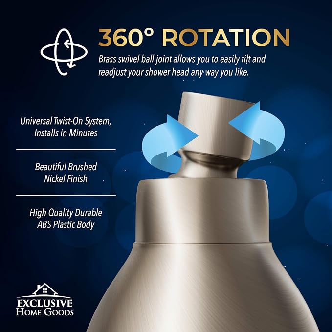 High Pressure Shower Head - Powerful Deluxe Bathroom Showerhead with Strong Spray Stream and Small Silicone Nozzles - Universal Fit Works with High and Low Water Flow Showers (Brushed Nickel)-1.8 GPM