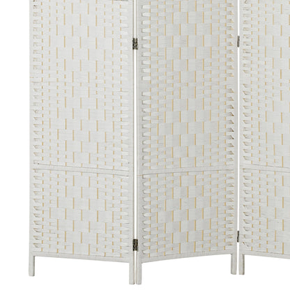HOMCOM Room Divider 3 Panel, 6FT Tall Folding Privacy Screen, Freestanding Hand-Woven Partition for Room Separation with 360° Hinges, Paper Rope Diamond Weave, White