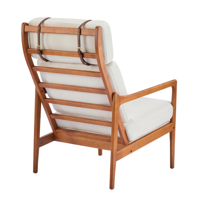 Christopher Knight Home Nadine Wooden Club Chair, Upholstered Accent Chair, Cushions Support Armchair, Comfy Lounge, Single Reading Sofa, Solid Wood Frame Armchair for Living Room Home, Beige+Teak
