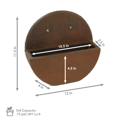 Sunnydaze 12" Round Wall Planter - Polyresin Wall-Hanging Flower Pot for Indoor or Outdoor Use - Dark Brown