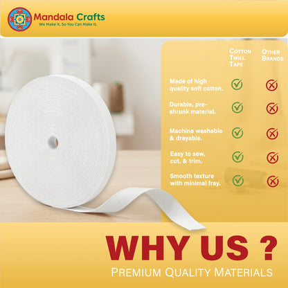 Mandala Crafts Off White Cotton Twill Tape Ribbon - 2 Inches Wide 50 Yards Herringbone Bias Tape for Sewing, Seam Binding, Ribbon Trim, and Natural Cotton Webbing