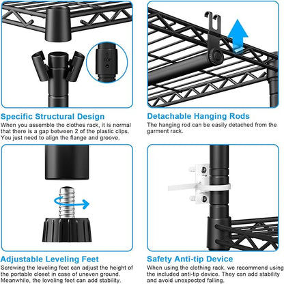 Ulif E10 Clothes Rack（With Stretchable Hanger Rod）Freestanding Clothing Racks