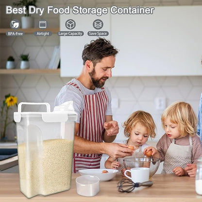 Komzon Rice Container, Airtight Rice Storage Container 10lb, Cereal Containers Storage, BPA Free Food Dispenser with Pouring Spout Handle for Flour Pasta Grain, Pet Dog Cat Bird Food Storage Container
