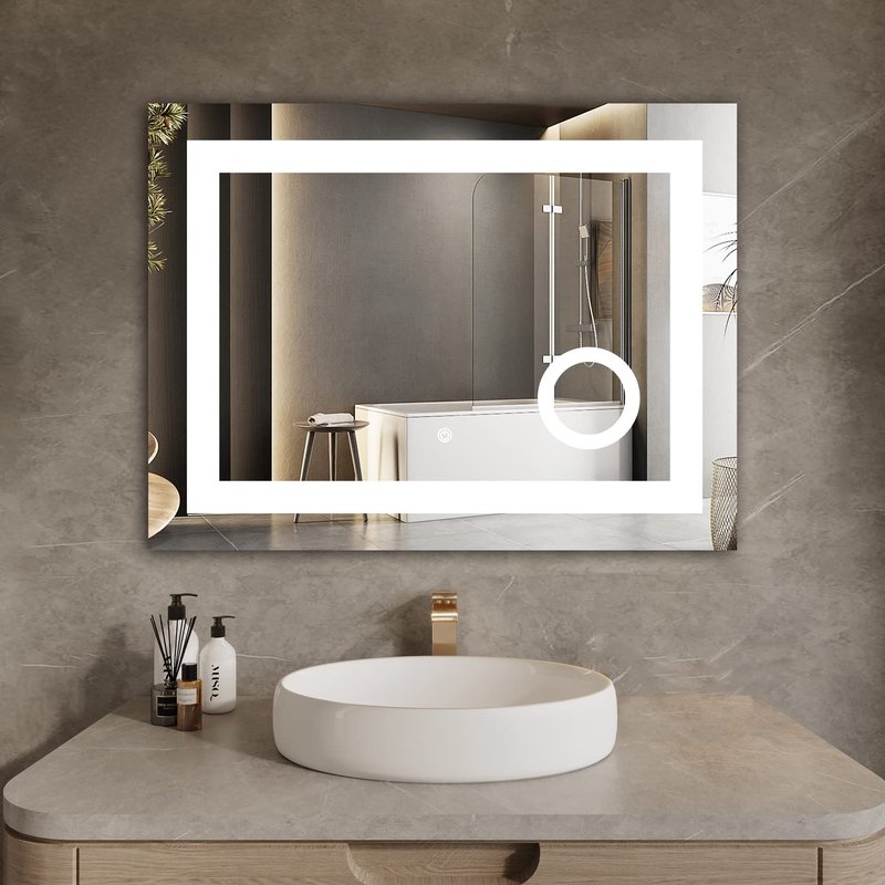 MIRPLUS 24 x 32 inch Bathroom Mirrors for Wall, LED Bathroom Mirror with Lights, Rectangular Bathroom Mirror with 3X Amplifier Anti-Fog Mirrors