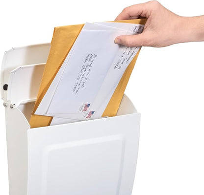 Architectural Mailboxes Aspen Locking Wall Mount Mailbox, White, Small | Galvanized steel build with a concealed lock and key drop box and weather-resistant outdoor construction.