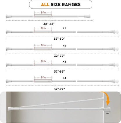 1.1 Inch Diameter Tension Closet Rods for Hanging Clothes 32-72 Inch, Adjustable Pole Closet to Hang Clothes, Heavy Duty Closet bar for Wardrobes with No Drilling Holder, White