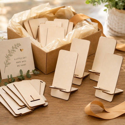 LOGOFUN 10pcs DIY Unfinished Wooden Phone Stand Blank Wood Phone Holder Creative Present for Birthday Friendship Craft