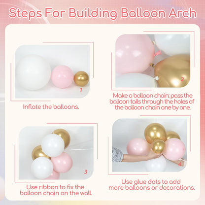 136pcs Pink and White Gold Balloon Arch Garland Kit with Pink White Metallic Gold Balloons for Birthday Bridal Baby Shower Decorations