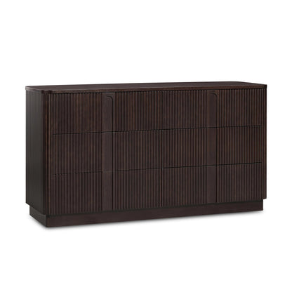Teamson Home 55'' W Ample Storage 6-Drawer Dresser Push to Open Modern Scandinavian with Rounded Edges and Reeding Pattern Bedroom Furniture Clothing Chest in Warm Espresso Finish