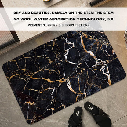 Bath Mat Rug,Black marble with yellow and white Non Slip Quick Dry Super Absorbent Thin Bathroom Rugs Fit Under Door-Easy to clean Bathroom Floor Mats-Shower Rug for Shower Sink Bathtub(16" x 24"In)