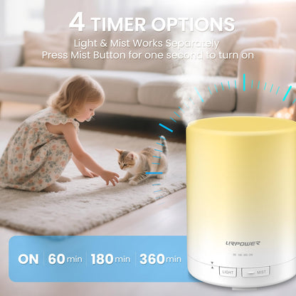 URPOWER 300ml Aromatherapy Essential Oil Diffuser Ultrasonic Air Humidifier AUTO Shut Off Scent Diffuser Night Light 7 Color Changing LED Lights and 4 Timer Settings for Bedroom Office Home