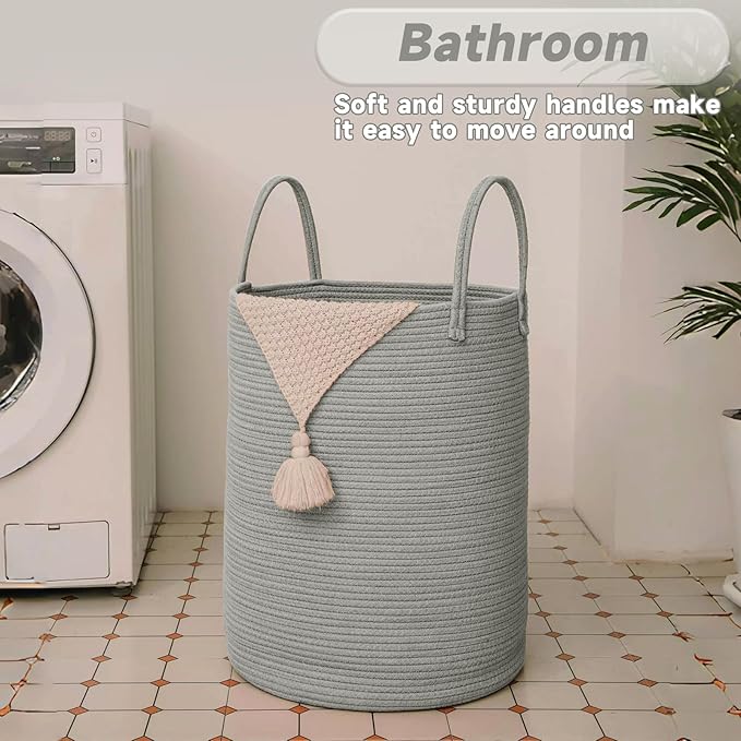 Large Woven Laundry Basket Hamper, 80L Cotton Rope Storage Bin