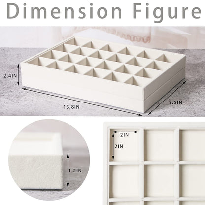 Coward 2PC Stackable 24 Gird Jewelry Organizer Tray Necklace Earring Box Storage Drawer Ring Bracelet Display Holder (beige(24grid+24grid))