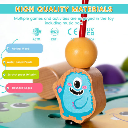 Udeas Pre-Assembled 9 in 1 Large Wooden Activity Cube. Educational Learning Toy for Kids with Bead Maze, Shape Sorter and Music Gears and More. for Toddlers 18 M+. Birthday Gifts for Boys and Girls