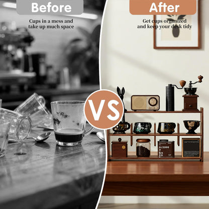 KAOTGOT Coffee Cup Holder for Countertop Walnut Wood Coffee Mugs Holder for Kitchen Mug Display Rack (3-Tier Walnut wood A)