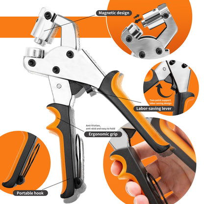 GTAAOY Heavy Duty Grommet Tool Kit, 1000Pcs 3/8 Inch Eyelet Press Pliers(10mm), Manual Handheld Puncher Set for Banner DIY Tarp Ring Repair and Installation(250set Silver + 250set Gold)