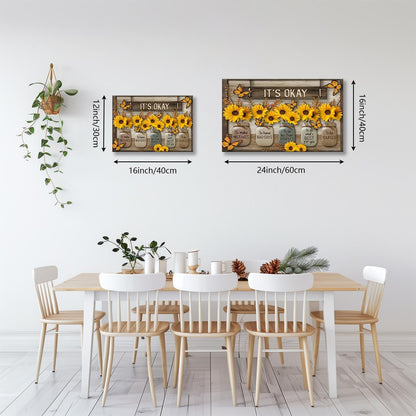HYFBH Rustic Farmhouse Sunflower Wall Art Framed It's Okay Inspirational Quotes Post Yellow Sunflower Pictures Wall Decor Prints Artwork Canvas for Living Room Kitchen Office Ready to Hang 16x24In