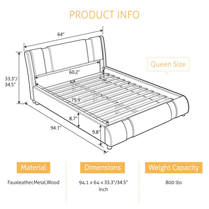 SHA CERLIN Queen Platform Bed Frame with Iron Pieces Decor and Adjustable Headboard/Deluxe Upholstered Modern Bed with Solid Wooden Slats Support/No Box Spring Needed, White