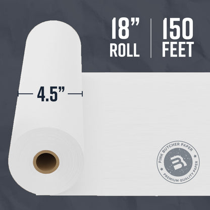 White Kraft Butcher Paper Roll - 18'' x 150' - Versatile & Durable - Ideal for Packaging, Grilling, Smoking Meat and BBQ - Unwaxed & Uncoated Butcher Paper for Sublimation - Made in USA
