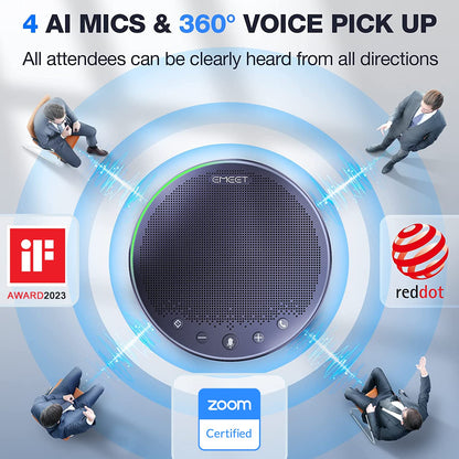 EMEET M3 Conference Speaker and Microphone, Zoom Certified Bluetooth Speakerphone with 4 AI Mics 360° Voice Pickup, 18H Talk Time, USB 2.0&Bluetooth 5.0 with Daisy Chain for 20 People for Zoom Teams