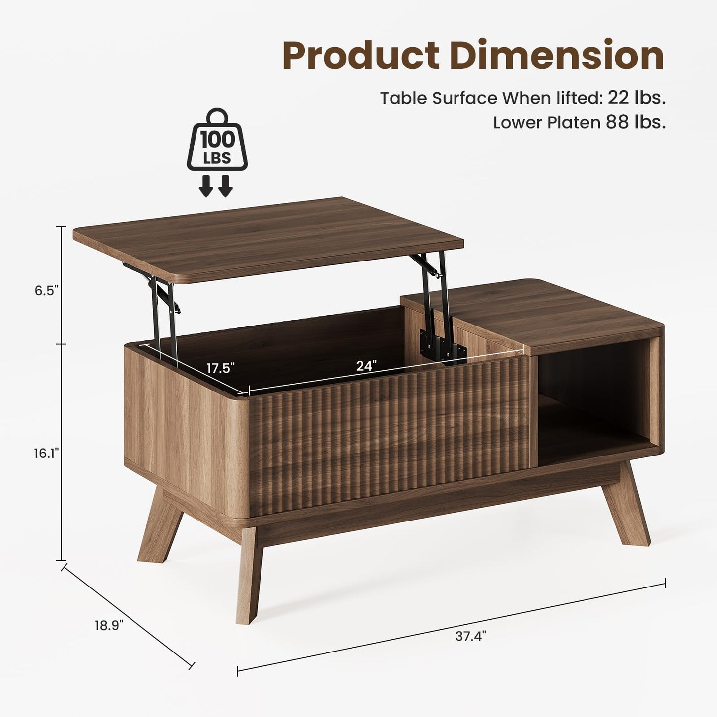 TROJM Wood Lift Top Coffee Table with Hidden Compartment and Large Storage Shelf, Lift Tabletop Dining Center Table for Home Living Room Office,Walnut