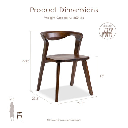 Furniture of America Nazaen III Mid-Century Modern Wood 21.5-inch Side Chairs with Rounded Backrest and Semi-Handmade for Home Kitchen, Dining Room, Rich Walnut (Set of 2)