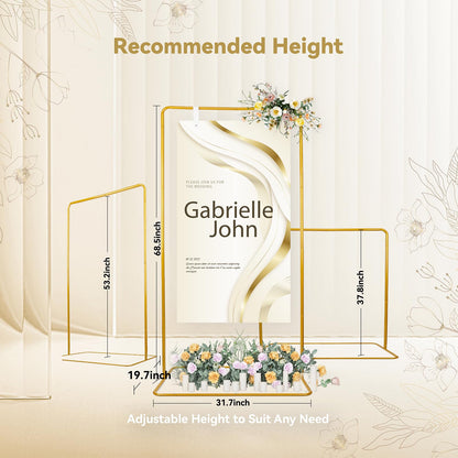 TPFWTD Wedding Sign Holder, Adjustable Welcome Sign Stand w/ Leather Hanging Strap, Satin Ribbon & Carry-on Bag, Heavy Duty Easel Stand for Wedding Seating Chart, Display & Poster (Gold)
