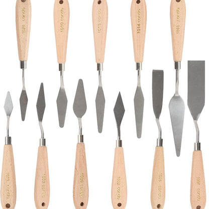 CONDA 11 Piece Stainless Steel Wood Handle Spatula Palette Knife and CONDA Paint Brushes Set of 24