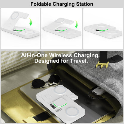 Dual Phone Magnetic Wireless Charging Station for Apple Devices/Apple Ecosystem,with Auto-Switch 7-Color Light & Clock, Compatible with iPhone 17/16/15, for iWatch 11/10/9 & AirPods Pro3（Cream