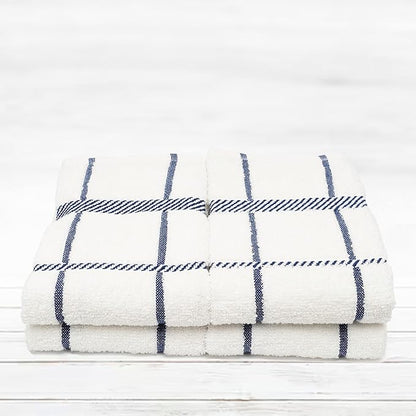 100% Cotton Terry Dish Towels, 4 Pack Checks, 16 x26 Inches, Super Soft and