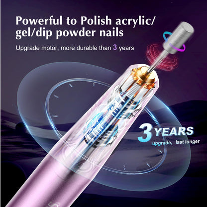 COSLUS Electric Nail Drill File Professional: for Acrylic Gel Dip Powder Nails Portable Nail Machine Kit Manicure Pedicure Tools Polishing Set with Nail Drill Bits Sanding Bands