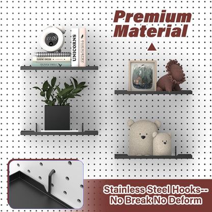 SSNEWOG 13X6 Inch Pegboard Shelves Set of 6, Metal Peg Board Shelves Accessories, Flat Display Shelves for Pegboard, Metal Retail Display for Storage and Organization, Black