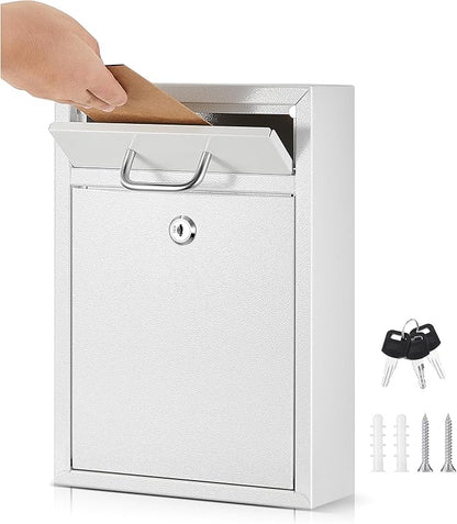 Yaocom Locking Mailbox with Key for Outdoor 12.2 x 8.5 x 3 Inches Large Wall Mount Mail Box with Lock Security Mail Drop Metal Collection Boxes Hanging Secure Postbox(Creamy White)