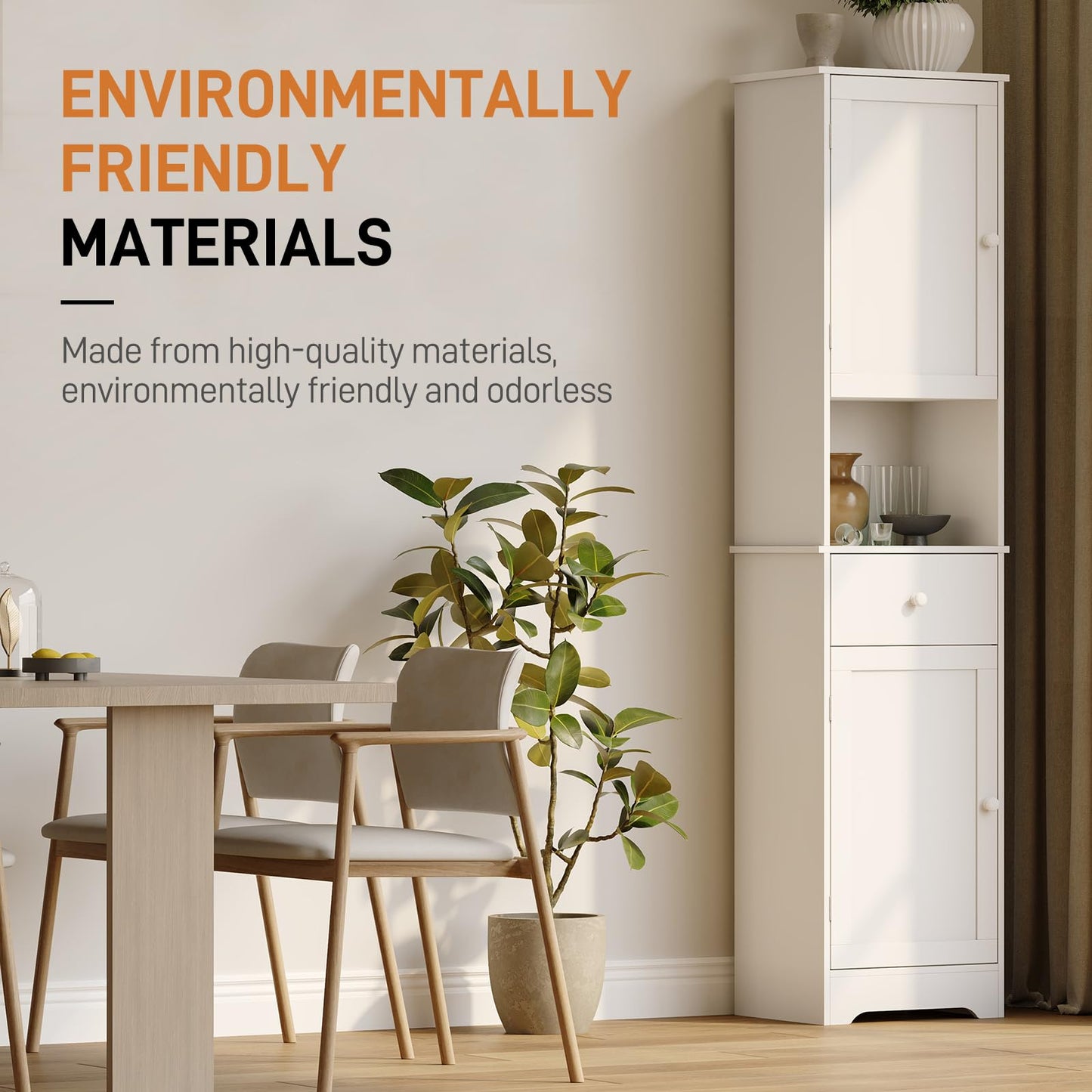 Viaozutis Tall Bathroom Cabinet, Storage Cabinet with 2 Doors & 2Drawer, with Ajustable Shelve, for Bathrooms, Kitchens,Entrances（White）