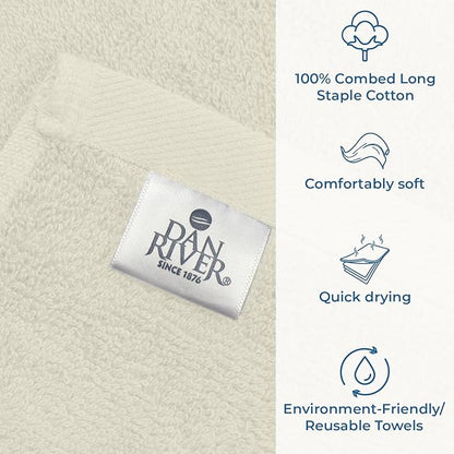 DAN RIVER Bath Towels Set of 4, 27 x 54 Inches, 100% Cotton, Larger & Lighter
