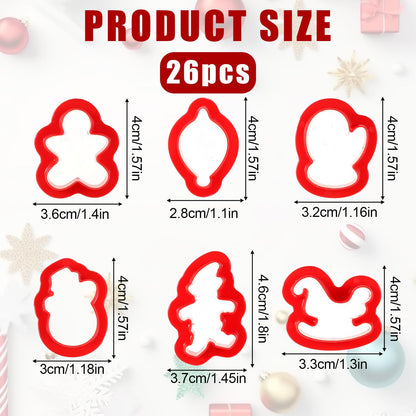 26pcs Christmas Polymer Clay Cutters for Ornaments, Resin Polymer Clay Molds Mini Xmas Holiday Embedded Clay Cutters 26 Design Polymer Clay Tools for Earrings Jewelry Making DIY Craft (Red)