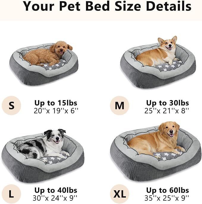 Dog Beds for Small Medium Large Dogs & Cats. Washable Pet Bed, Orthopedic Dog Sofa Bed, Soft Calming Sleeping Warming Puppy Bed (Star-Grey, Large-(30’’x 24’’x 9’’))