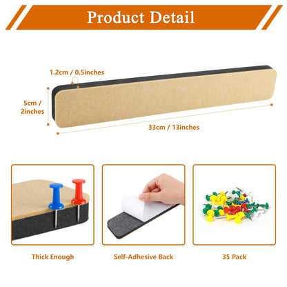 HULAVO 8Pcs Rectangle Felt Cork Board Bar Strips with 35 Pushpins, Self-Adhesive Bulletin Board Strips for Office School Home Wall Decor Stickers Memos Schedules Photos Display -Gradual Purple