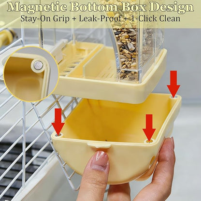 Automatic Bird Cage Feeder No Mess Bird Feeding Station Parrot Vegetable Holder Fruit Clips for Parakeet Cockatoo Canary Lovebirds Budgie (Yellow)
