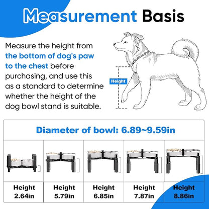 Aystkniet Dog Bowl Stand with Adjustable Height & Width, Anti-Slip Elevated Food Water Bowl Holder for Large Medium Small Dogs, Durable Raised Dog Feeder for Lifted Feeding, Only Stand Without Bowls