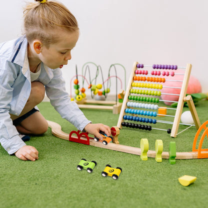 Zhanmai 4 Pieces Wooden Mini Car Ramp Race Track Toys for Aged 1 2 3, Race Party Present Wooden Car Ramp Mini Racer Play Set Replacement