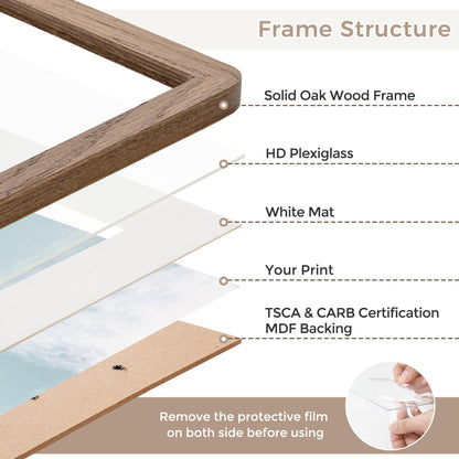 FLYJOE 11X14 Picture Frame | Solid Oak Wood 11 X 14 Picture Frame With Mat For 8X10 | 11X14 Poster Frame | Plexiglas And Hanging Hardware Included | 11 By 14 Photo Frame Wood (Walnut, 3 Packs)