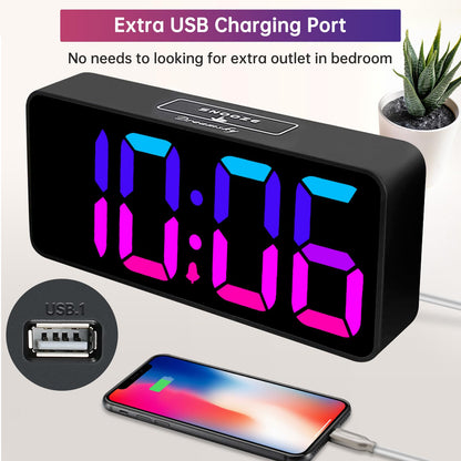 DreamSky Large Digital Alarm Clock Big Numbers for Seniors & Visually Impaired, RGB 9 Inches Desk Clock for Bedroom, Dimmable Jumbo Display, USB Ports, Loud Alarm for Heavy Sleepers, Adjustable Volume