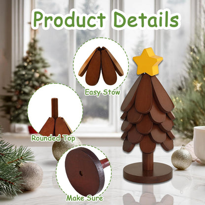 Lwuey Christmas Wooden Tree Trivet Set - 5 Foldable Heat-Resistant Trivets + 1 Stand for Hot Dishes, Pot, Bowl, Teapot, Hot Pot Holders(Walnut)