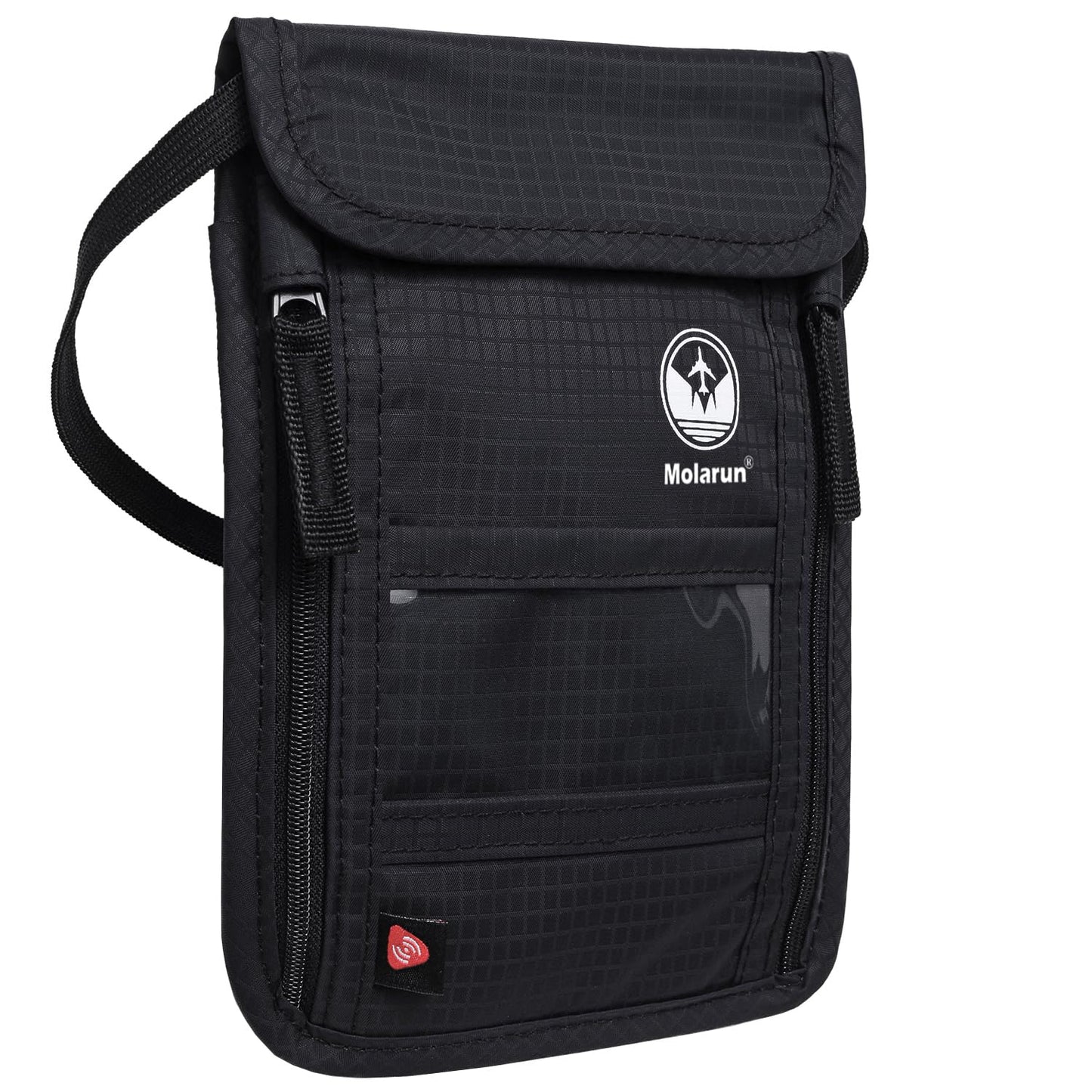 RFID Blocking Stash Neck Wallet, Passport Holder Travel Pouch for Women Men - Black