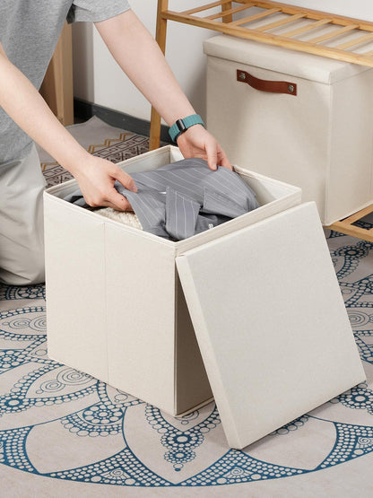 Temary Fabric Storage Bins with Lids 13 Inch Storage Cubes with Lid, Decorative Foldable Storage Boxes for Clothes, Closet Organizers (Beige, 13x13x13inch)
