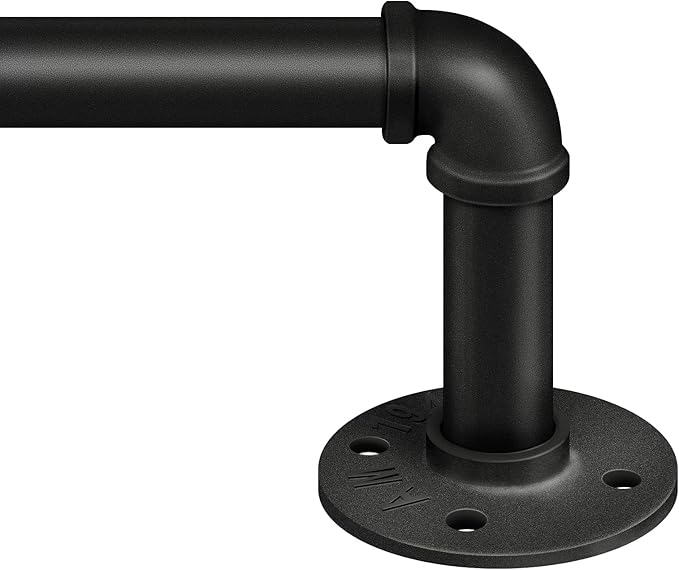 Zeerobee Curtain Rods for Windows 48 to 84, 1 Inch Industrial Wrap Around Black Curtain Rod, Indoor/Outdoor Room Divider Adjustable Drapery Pole, 48"-86"
