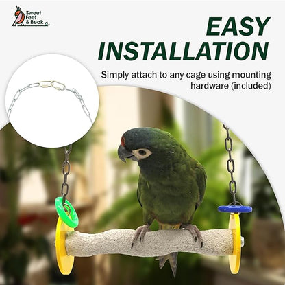 Sweet Feet and Beak Roll Bird Swing - Pumice Perch Bird Toys Trims Nails and Beaks, Safe Bird Cage Accessories for Small and Large Birds, Swinging Toys Birds Will Love, XSmall 4.5 Inches - Yellow
