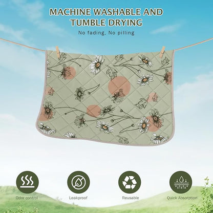 IEUUMLER Washable Pee Pads for Dogs, 2 Pack Non-Slip & Waterproof Pack Whelping Pad, Reusable Washable Puppy Potty Training Pad with Fast Absorbent for Playpen EU007 (Grass Green Daisy, 24"X18"-2pcs)