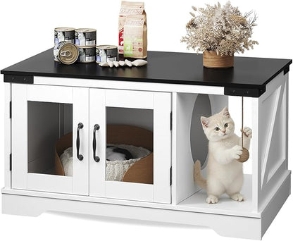WLIVE Coffee Table with Storage, 2-in-1 Modern Center Table Cat House Furniture with Cat Teaser for Living Room, Home, Black